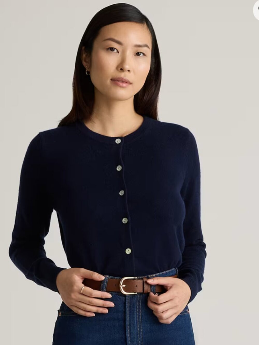 Quince Women Mongolian Cashmere Cardigan Sweater TRUE Navy Sleeved Top M